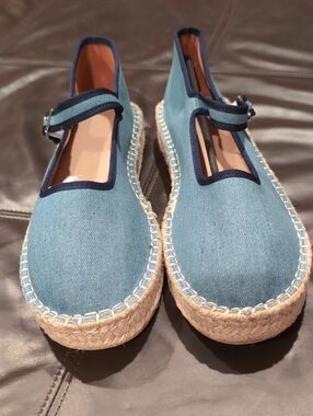 Atbell Shop Blue Denim Espadrille Mary Jane Platform Flats